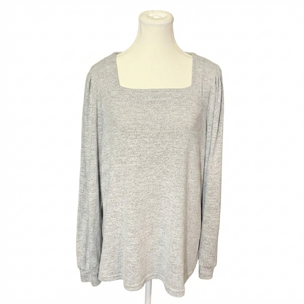 Soft Heather Grey Square Neck Puff Sleeve Knit Top XL